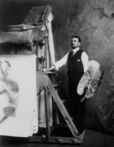 Krehbiel painting mural in his studio